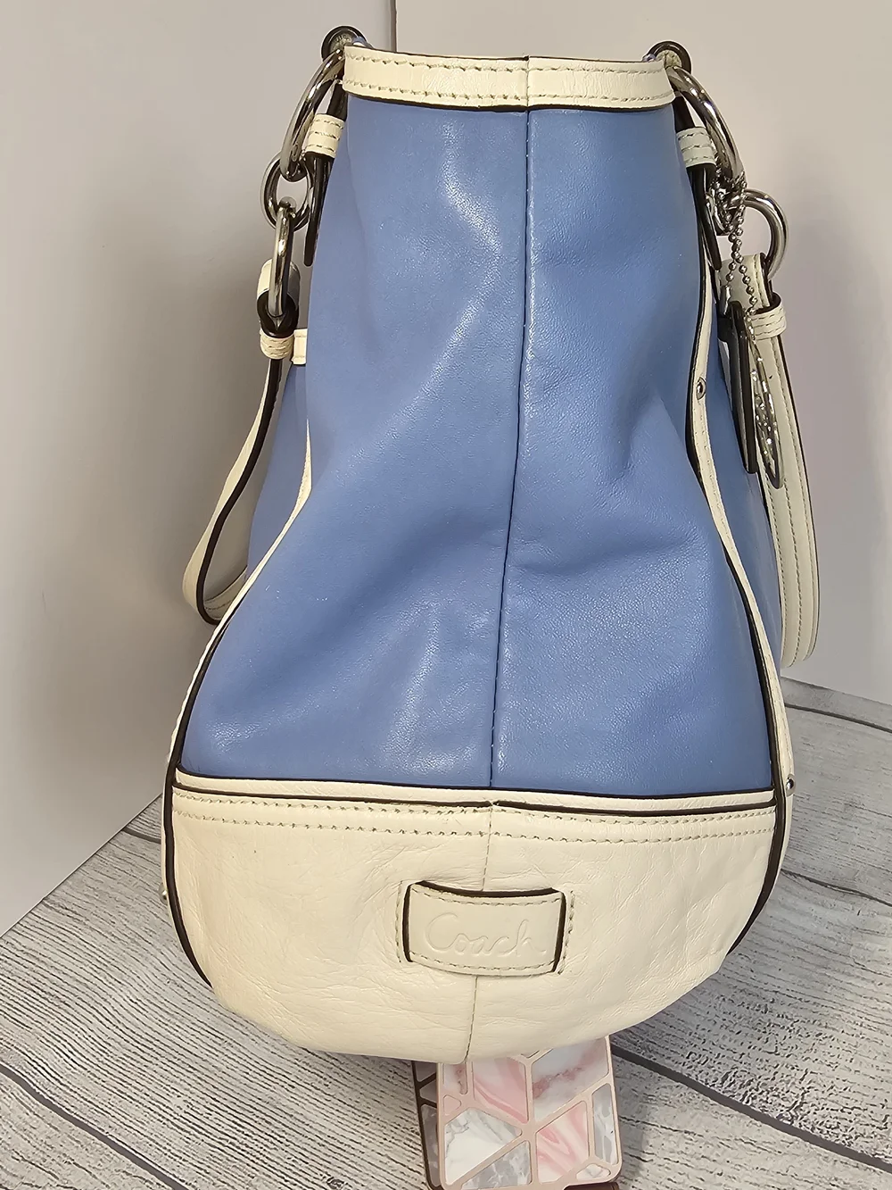 VTG Coach Alexandra Chain Chambray Leather Tote